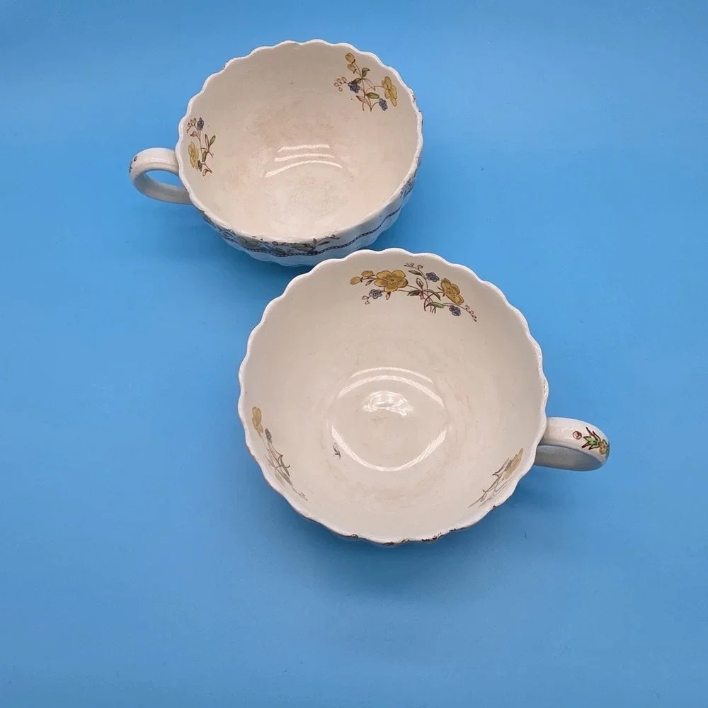 2 Spode Copeland Vintage Buttercup Tea Cups Older Back stamp 2/7873 Made England